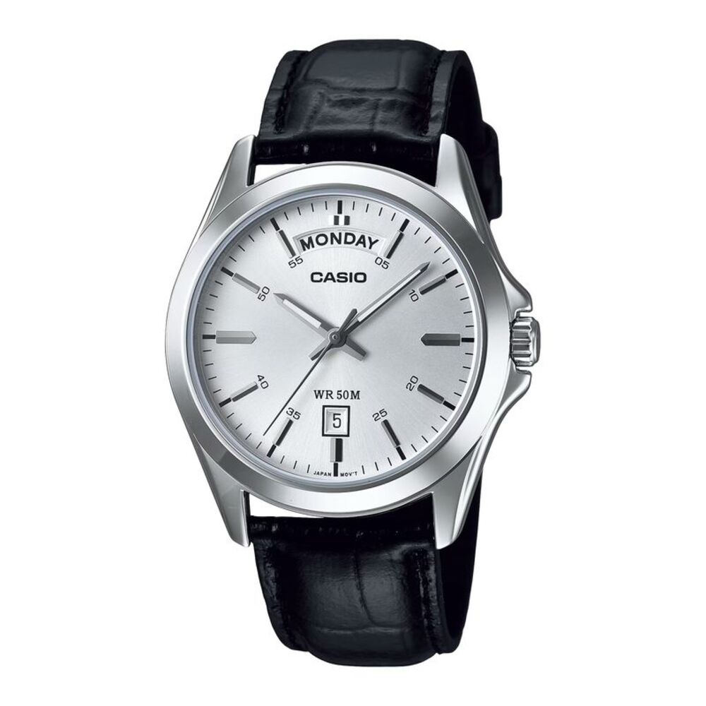 Casio Men’s Silver Dial Analog Watch with Black Leather Band - MTP-1370L-7AVDF